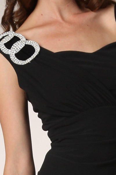 Black dress bodice with silver embellished one-shoulder buckle strap