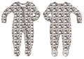Footie pajamas with full-length zipper, ocean whale print, long sleeves and footed legs