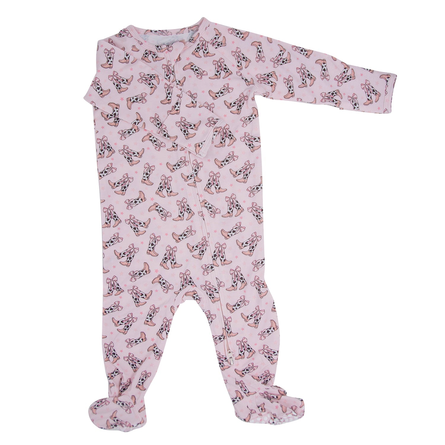 Girls pink long-sleeve footed pajama with allover bunny print