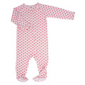 Pink heart-print zip-front footie for girls, long sleeve
